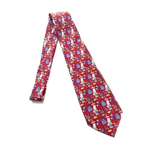Liberty Of London Silk Tie Novelty  Print Chef Bear Red - Picture 6 of 6